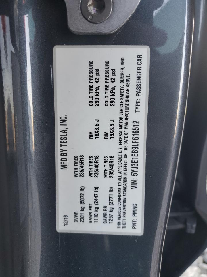 2020 Tesla Model 3 VIN: 5YJ3E1EB9LF616512 Lot: 52718515