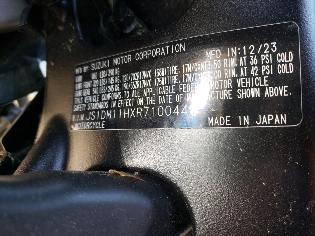 2024 Suzuki Gsx-R1000 R VIN: JS1DM11HXR7100444 Lot: 52404905