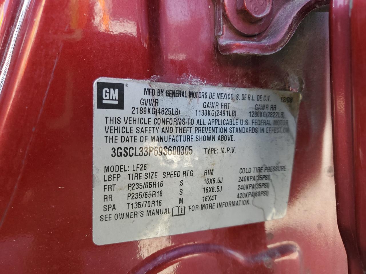 2009 Saturn Vue Xe VIN: 3GSCL33P69S600305 Lot: 52179815