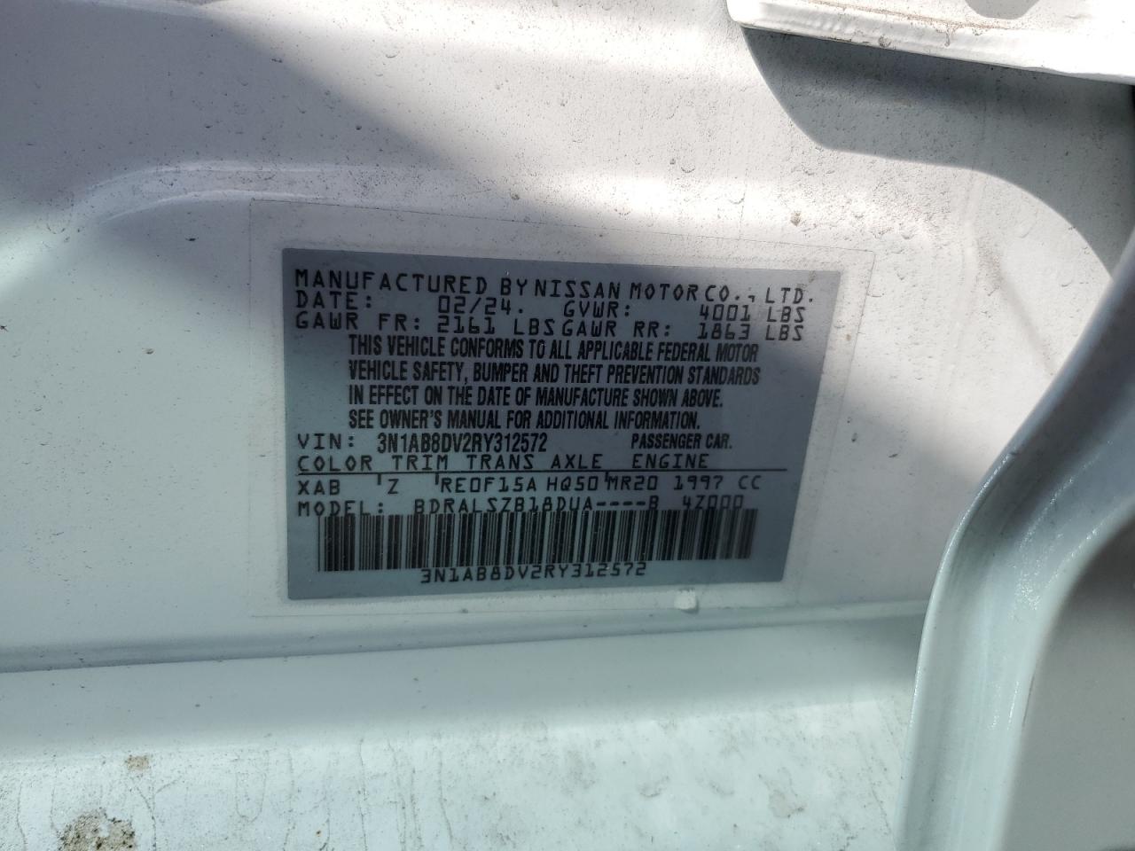 2024 Nissan Sentra Sr VIN: 3N1AB8DV2RY312572 Lot: 51266035