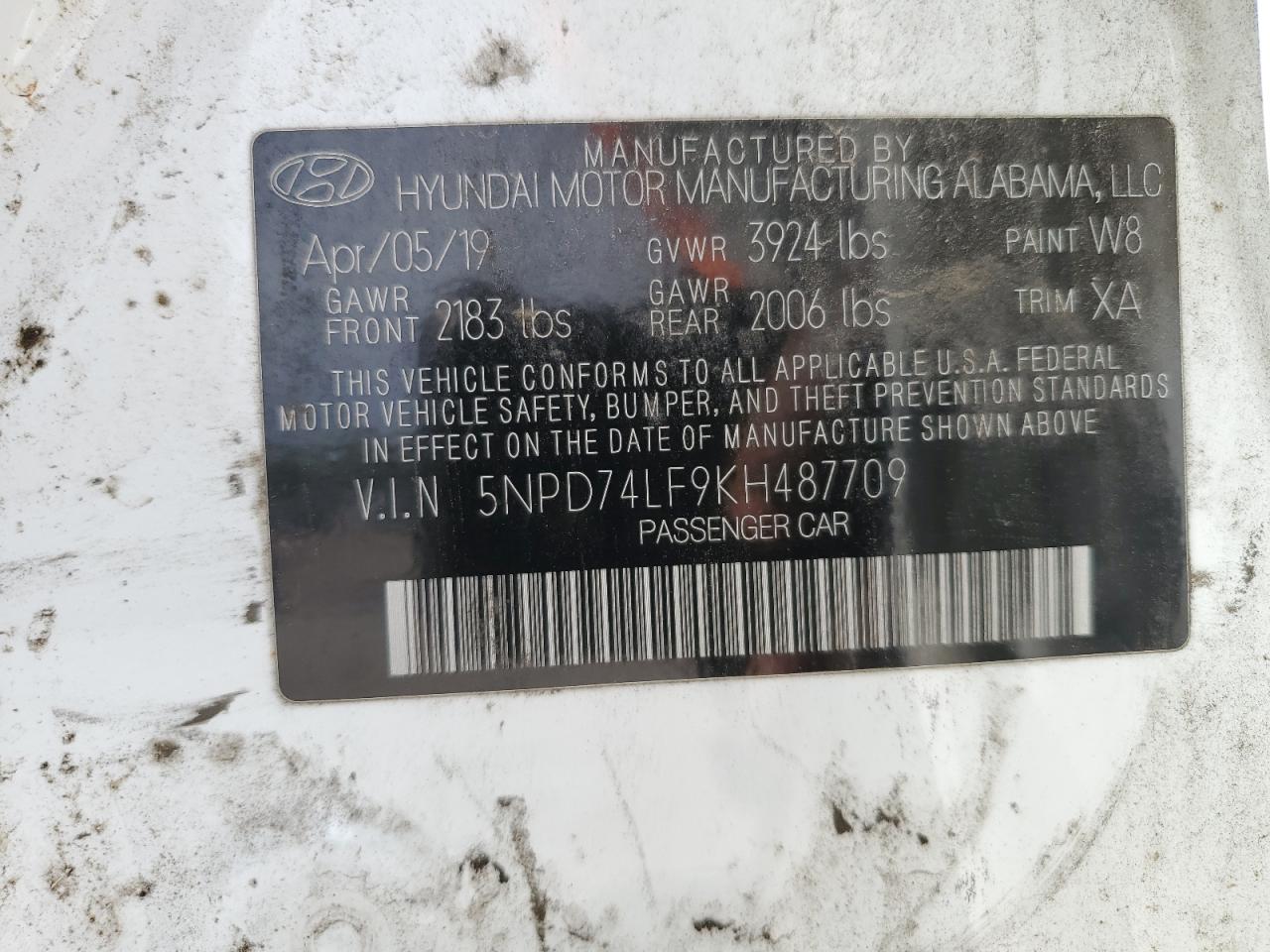 2019 Hyundai Elantra Se VIN: 5NPD74LF9KH487709 Lot: 52790595