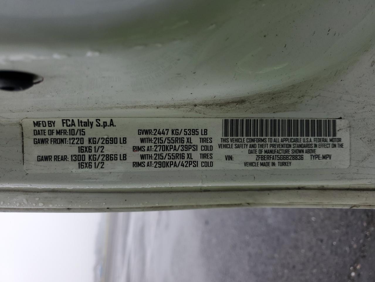 2016 Ram Promaster City VIN: ZFBERFAT5G6B28836 Lot: 51821475