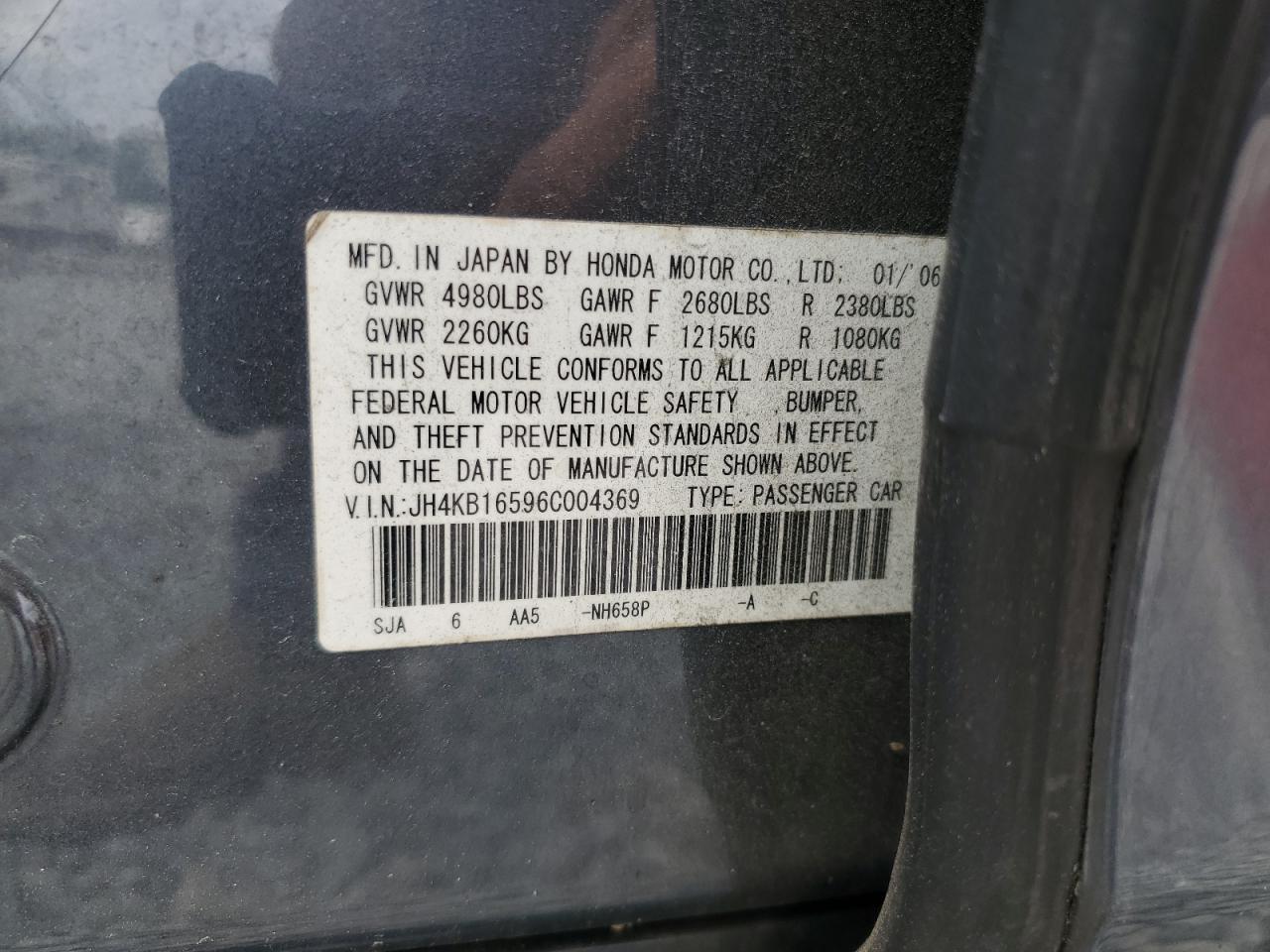 2006 Acura Rl VIN: JH4KB16596C004369 Lot: 54237425