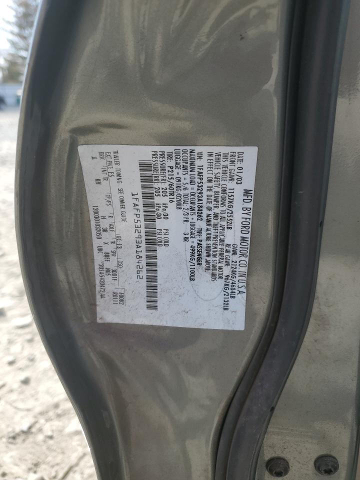 2003 Ford Taurus Se VIN: 1FAFP53293A184262 Lot: 52519225