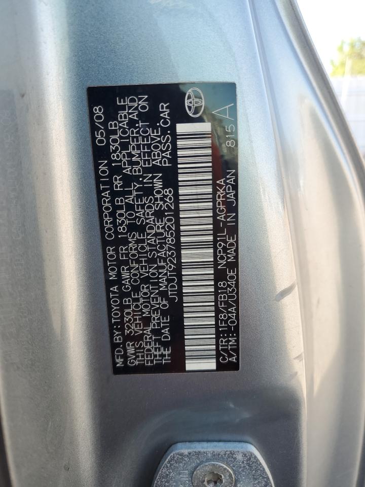 2008 Toyota Yaris VIN: JTDJT923785201268 Lot: 52219355