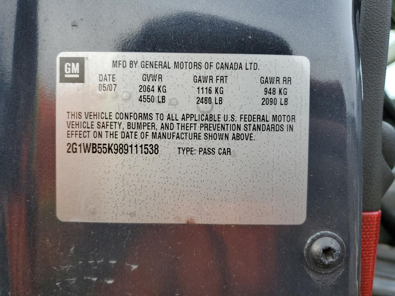 2008 Chevrolet Impala Ls VIN: 2G1WB55K989111538 Lot: 51515355