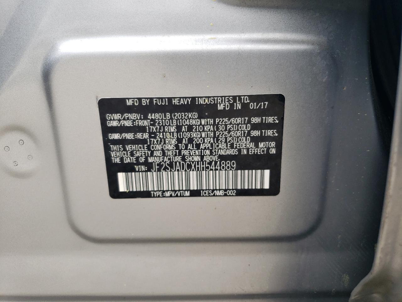 2017 Subaru Forester 2.5I Premium VIN: JF2SJADCXHH544889 Lot: 51627495