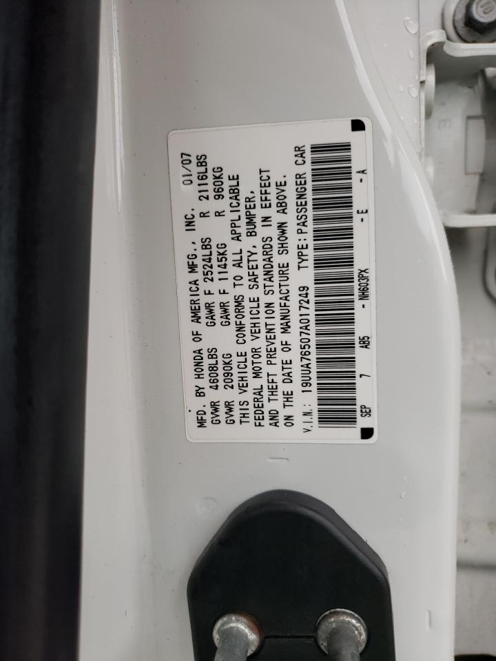 2007 Acura Tl Type S VIN: 19UUA76507A017249 Lot: 52172755