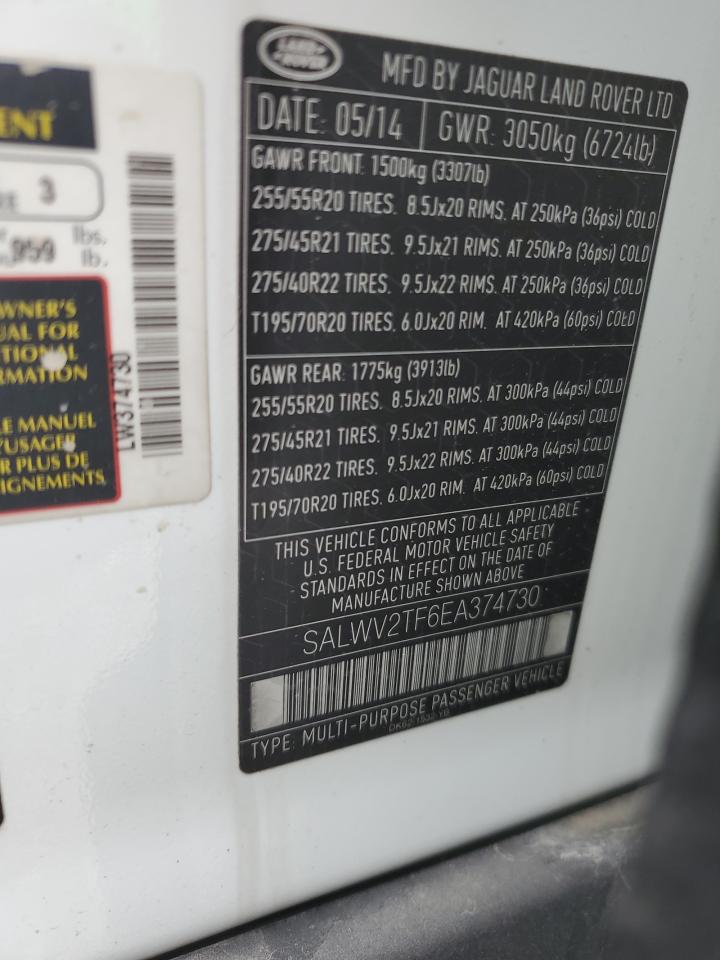 2014 Land Rover Range Rover Sport Autobiography VIN: SALWV2TF6EA374730 Lot: 54413145