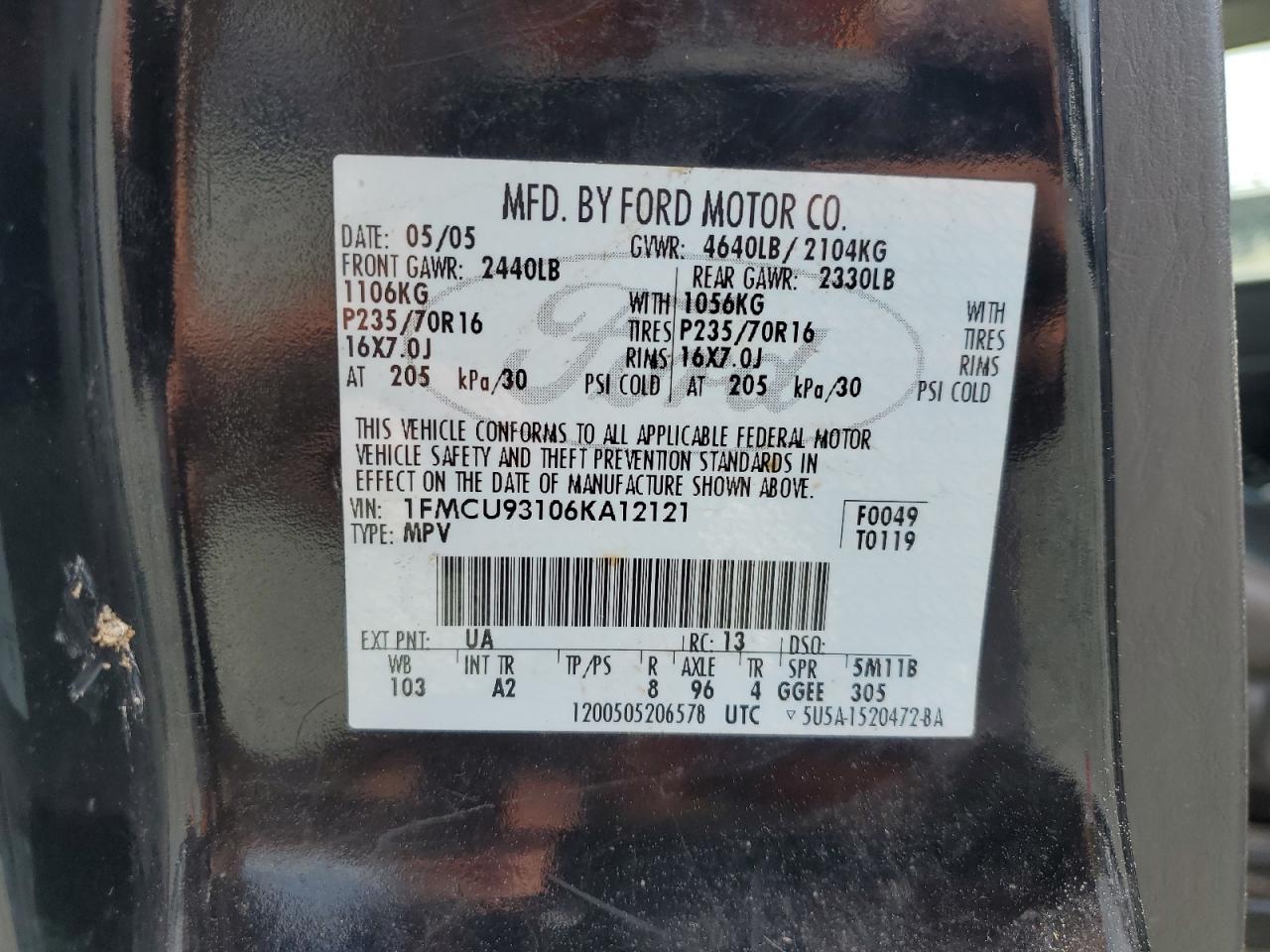 2006 Ford Escape Xlt VIN: 1FMCU93106KA12121 Lot: 51881725