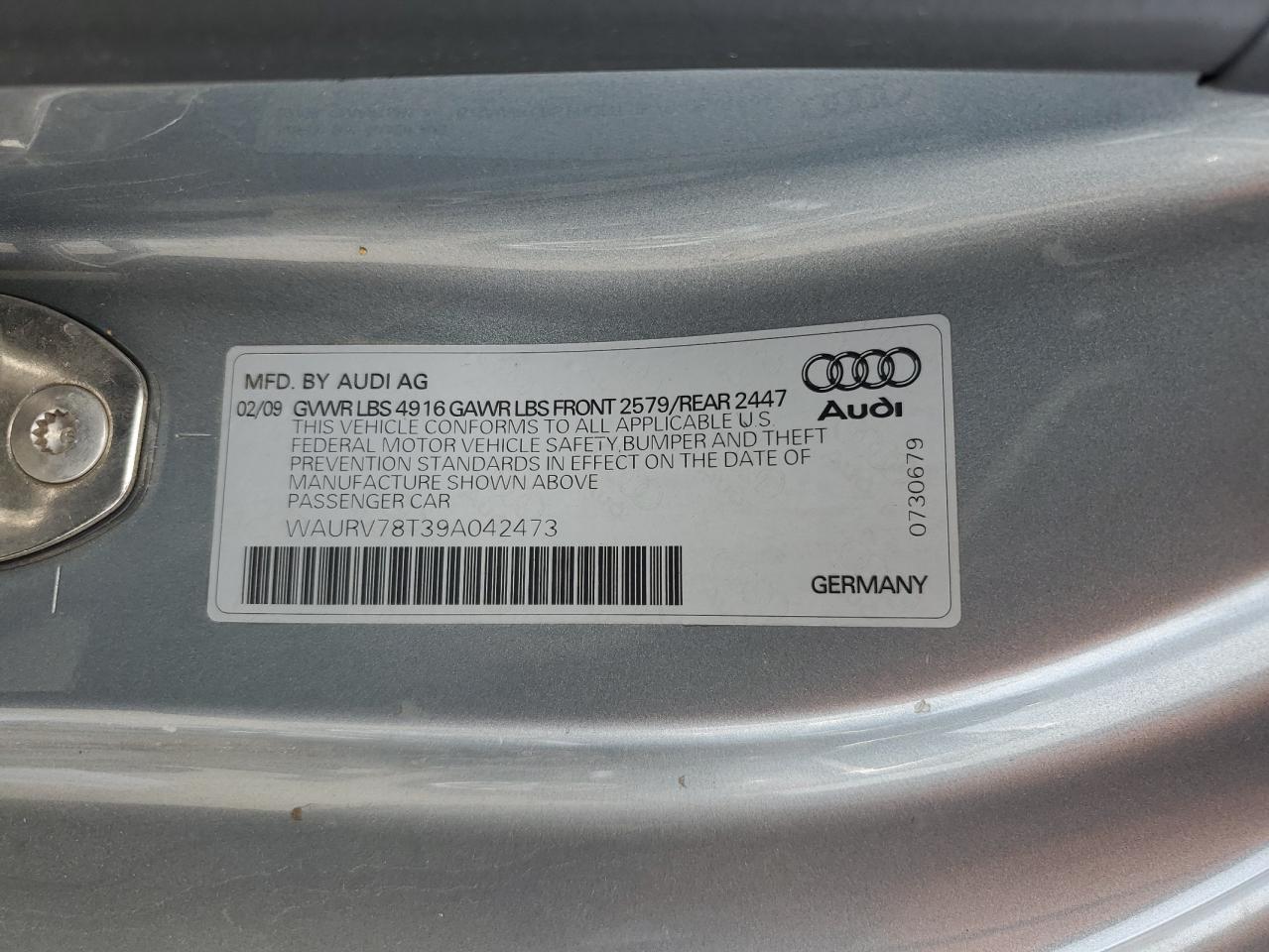 2009 Audi S5 Quattro VIN: WAURV78T39A042473 Lot: 55086595