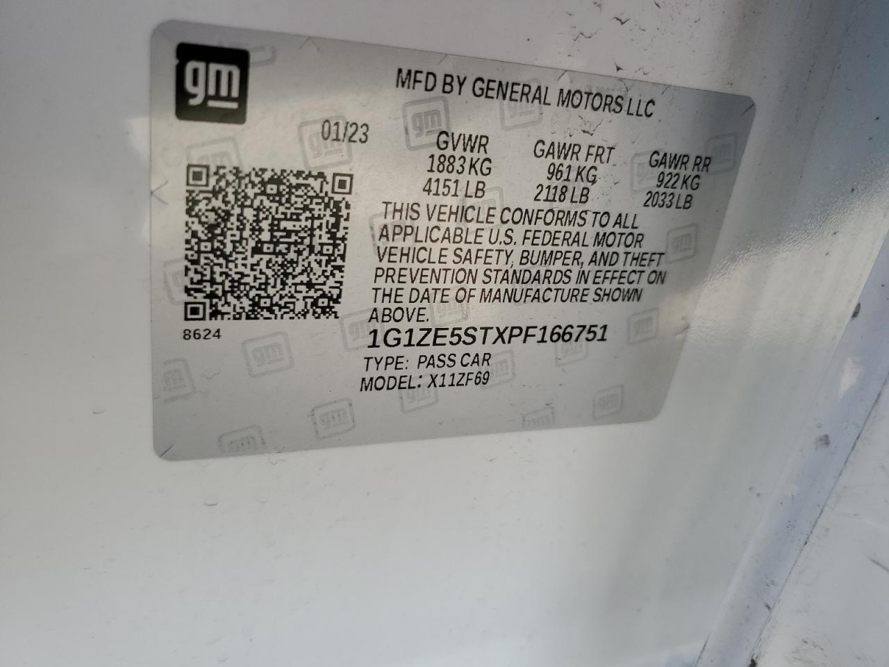 2023 Chevrolet Malibu Premier VIN: 1G1ZE5STXPF166751 Lot: 53787005
