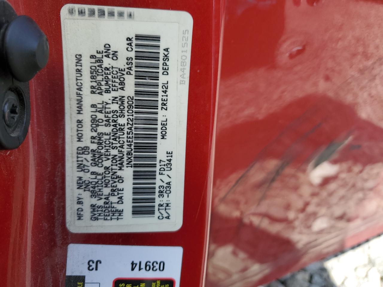2010 Toyota Corolla Base VIN: 1NXBU4EE5AZ210902 Lot: 55355975