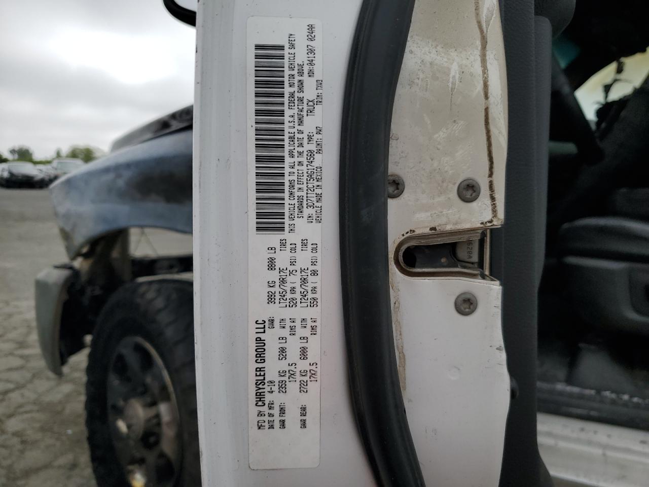 2010 Dodge Ram 2500 VIN: 3D7TT2CT5AG174560 Lot: 54045865