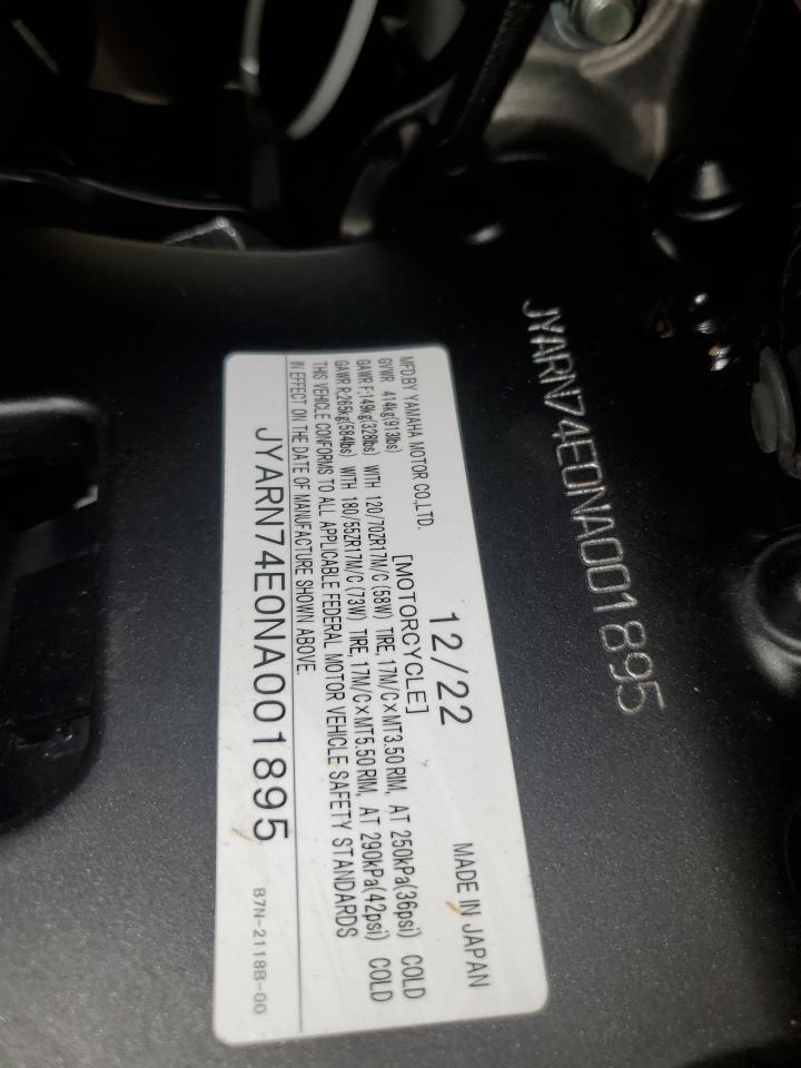 2022 Yamaha Mtt09 Gt VIN: JYARN74E0NA001895 Lot: 53811125