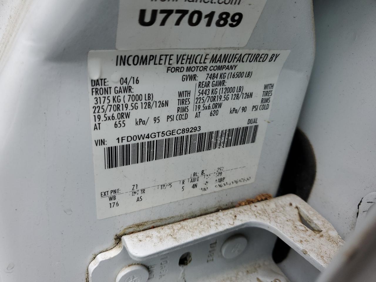 2016 Ford F450 Super Duty VIN: 1FD0W4GT5GEC89293 Lot: 52855755