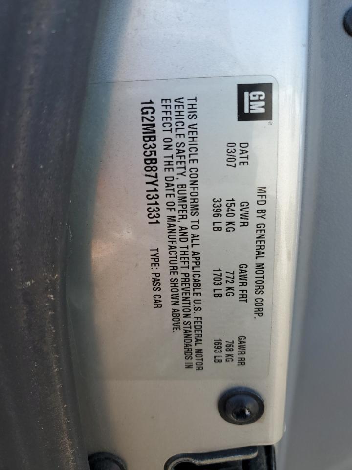 2007 Pontiac Solstice VIN: 1G2MB35B87Y131331 Lot: 53976805