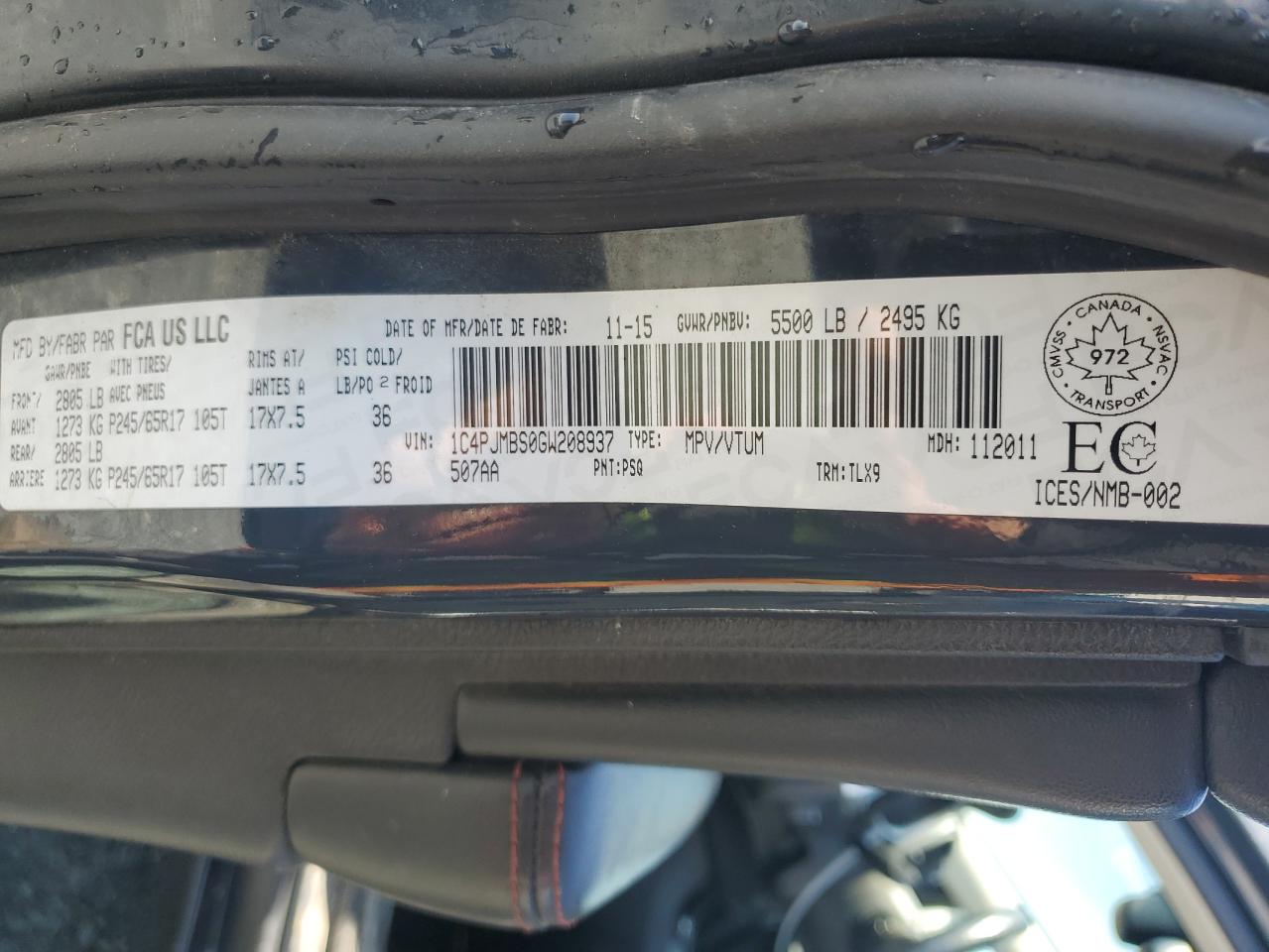 2016 Jeep Cherokee Trailhawk VIN: 1C4PJMBS0GW208937 Lot: 54470795