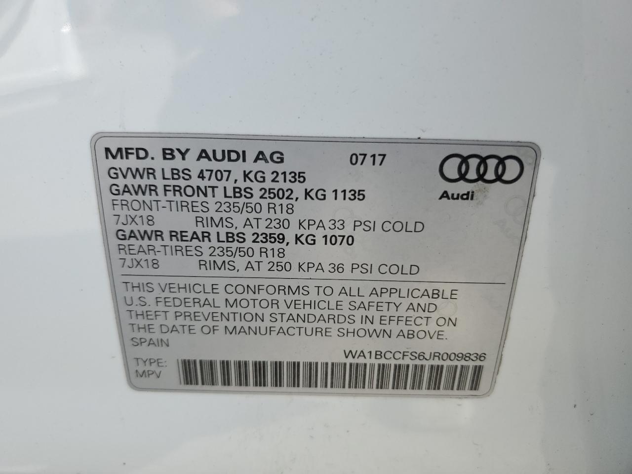 2018 Audi Q3 Premium VIN: WA1BCCFS6JR009836 Lot: 53168955