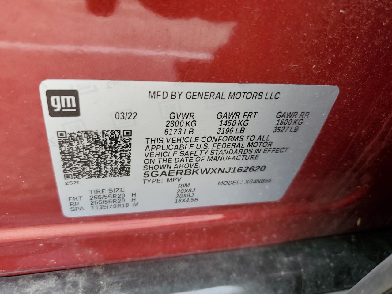 2022 Buick Enclave Essence VIN: 5GAERBKWXNJ162620 Lot: 52025525