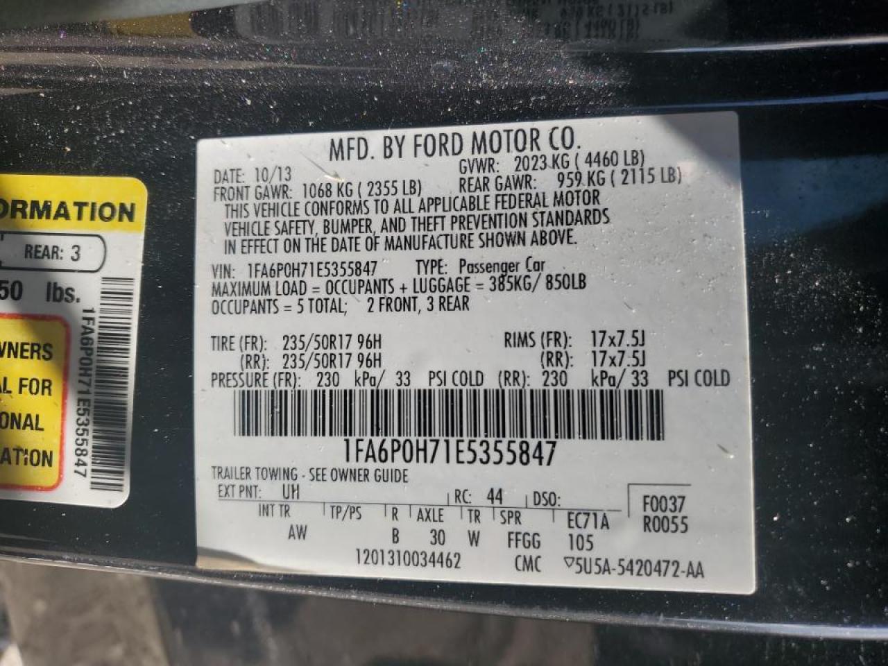 2014 Ford Fusion Se VIN: 1FA6P0H71E5355847 Lot: 50000085