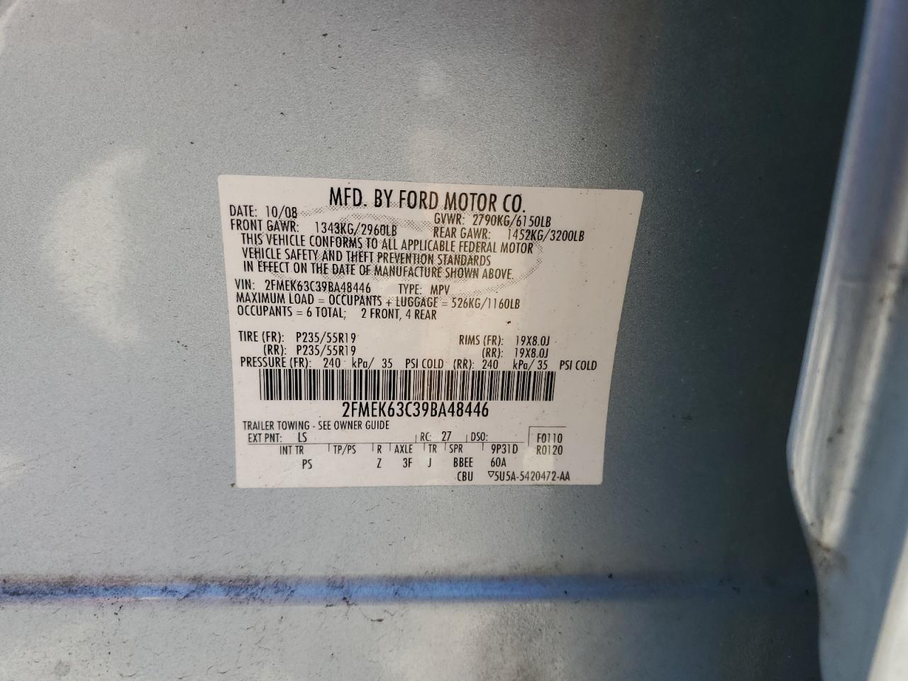 2009 Ford Flex Limited VIN: 2FMEK63C39BA48446 Lot: 55024305