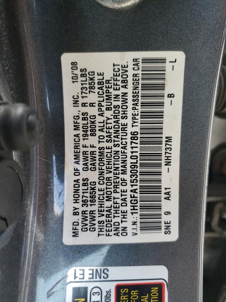 2009 Honda Civic Vp VIN: 1HGFA15309L011786 Lot: 52574835