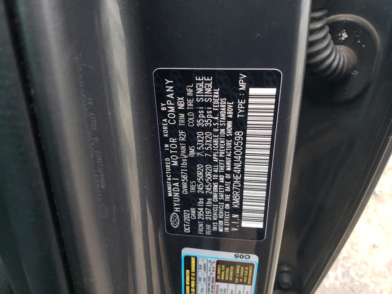2022 Hyundai Palisade Calligraphy VIN: KM8R7DHE4NU400598 Lot: 52391075