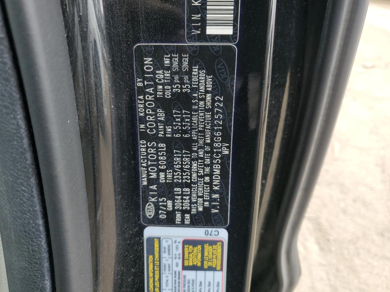 2016 Kia Sedona Lx VIN: KNDMB5C18G6125722 Lot: 54072915