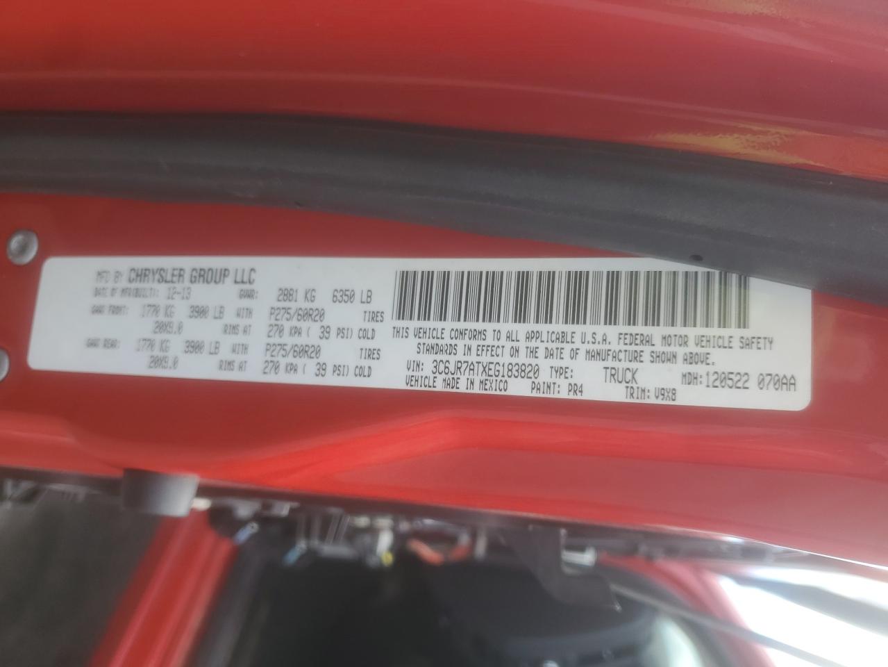 2014 Ram 1500 St VIN: 3C6JR7ATXEG183820 Lot: 53353015