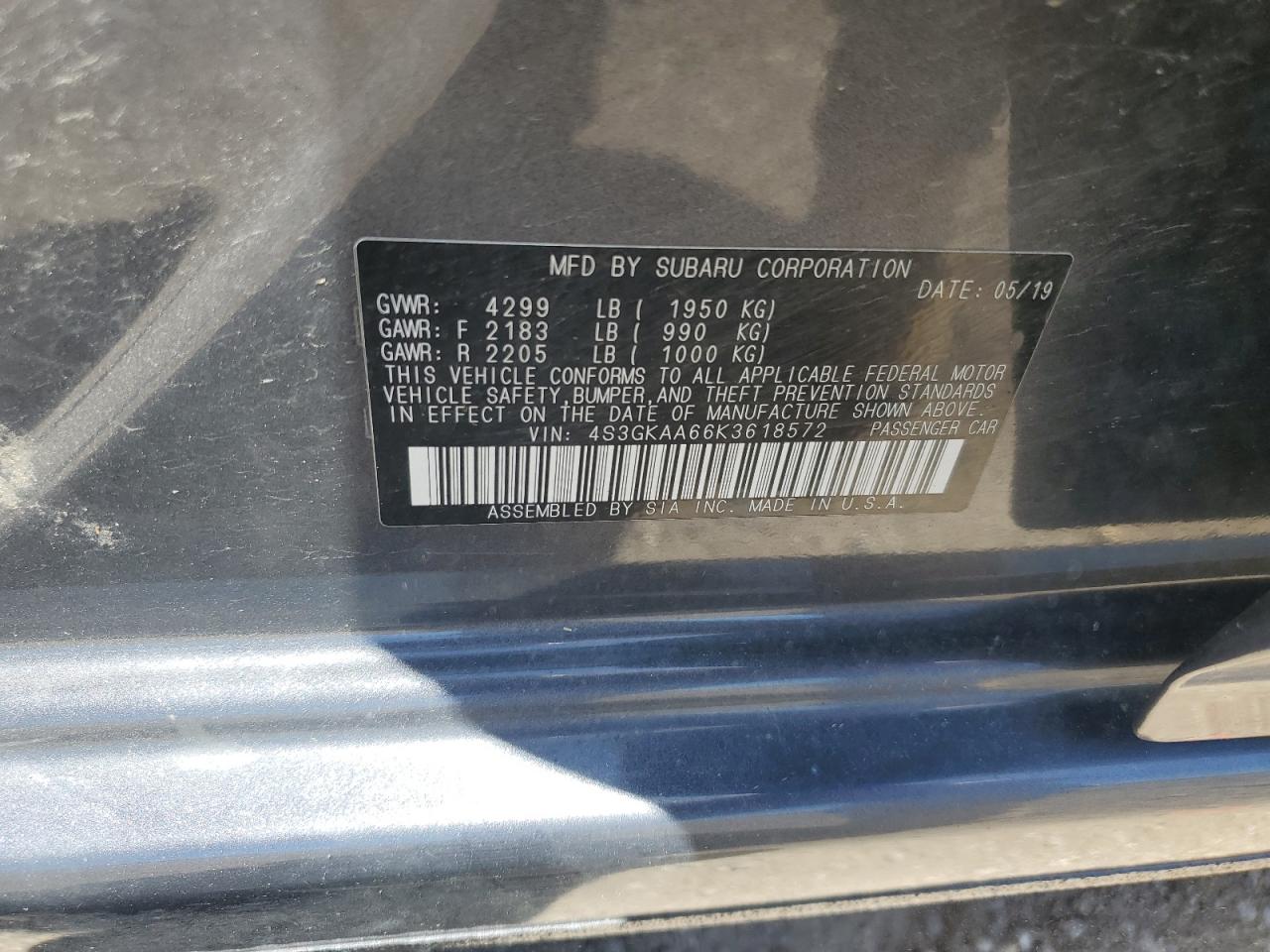 2019 Subaru Impreza VIN: 4S3GKAA66K3618572 Lot: 53453305