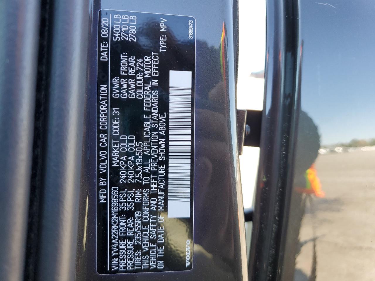 2021 Volvo Xc60 T6 Momentum VIN: YV4A22RK2M1698560 Lot: 52005415