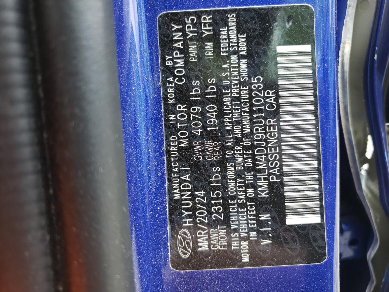 2024 Hyundai Elantra Blue VIN: KMHLM4DJ9RU110235 Lot: 54719575