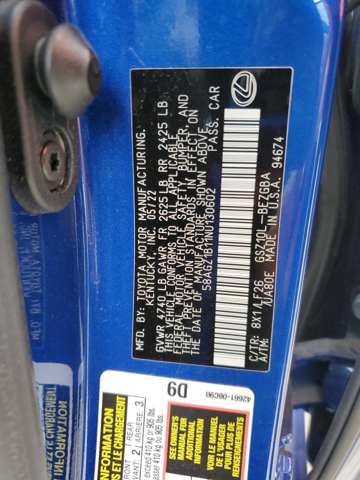 2022 Lexus Es 350 Base VIN: 58AGZ1B11NU130602 Lot: 54929745