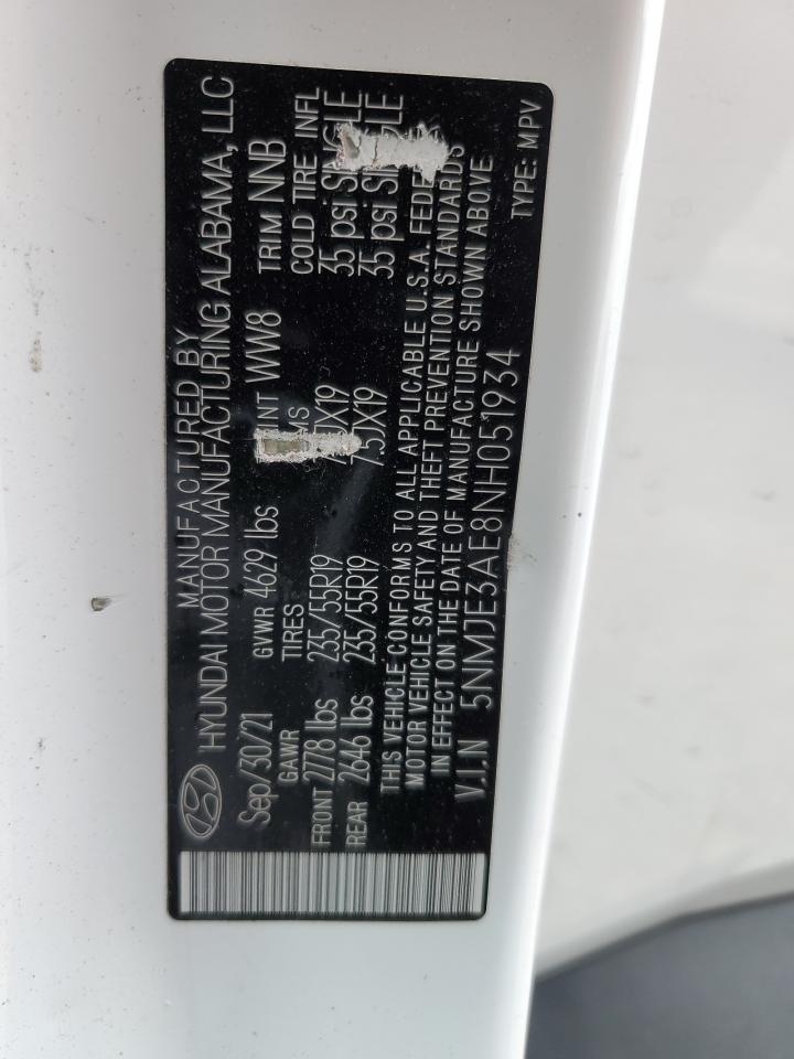 2022 Hyundai Tucson Limited VIN: 5NMJE3AE8NH051934 Lot: 51488775