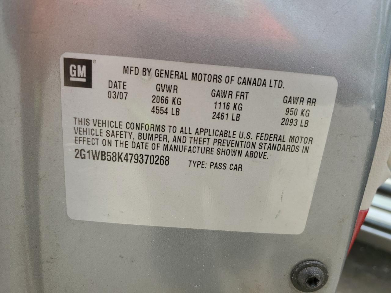 2007 Chevrolet Impala Ls VIN: 2G1WB58K479370268 Lot: 50748815