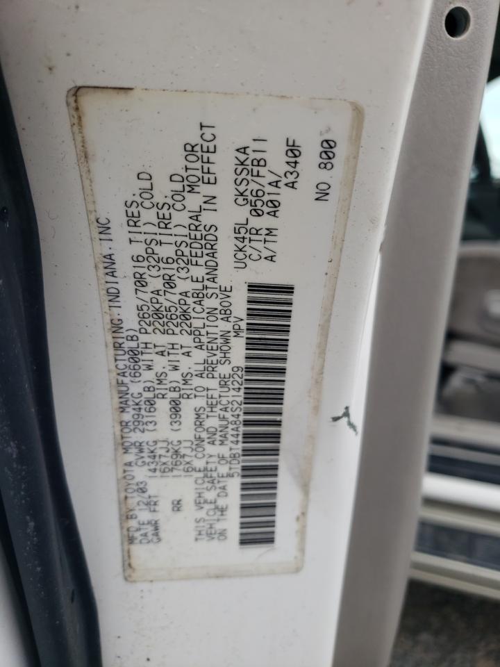 2004 Toyota Sequoia Sr5 VIN: 5TDBT44A84S214229 Lot: 54103835