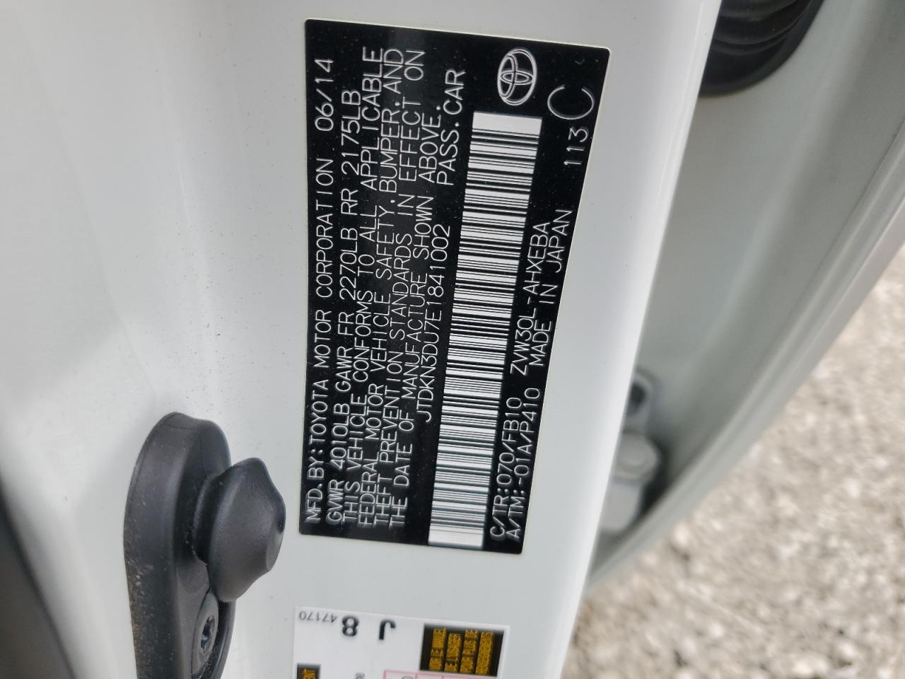 2014 Toyota Prius VIN: JTDKN3DU7E1841002 Lot: 53757825