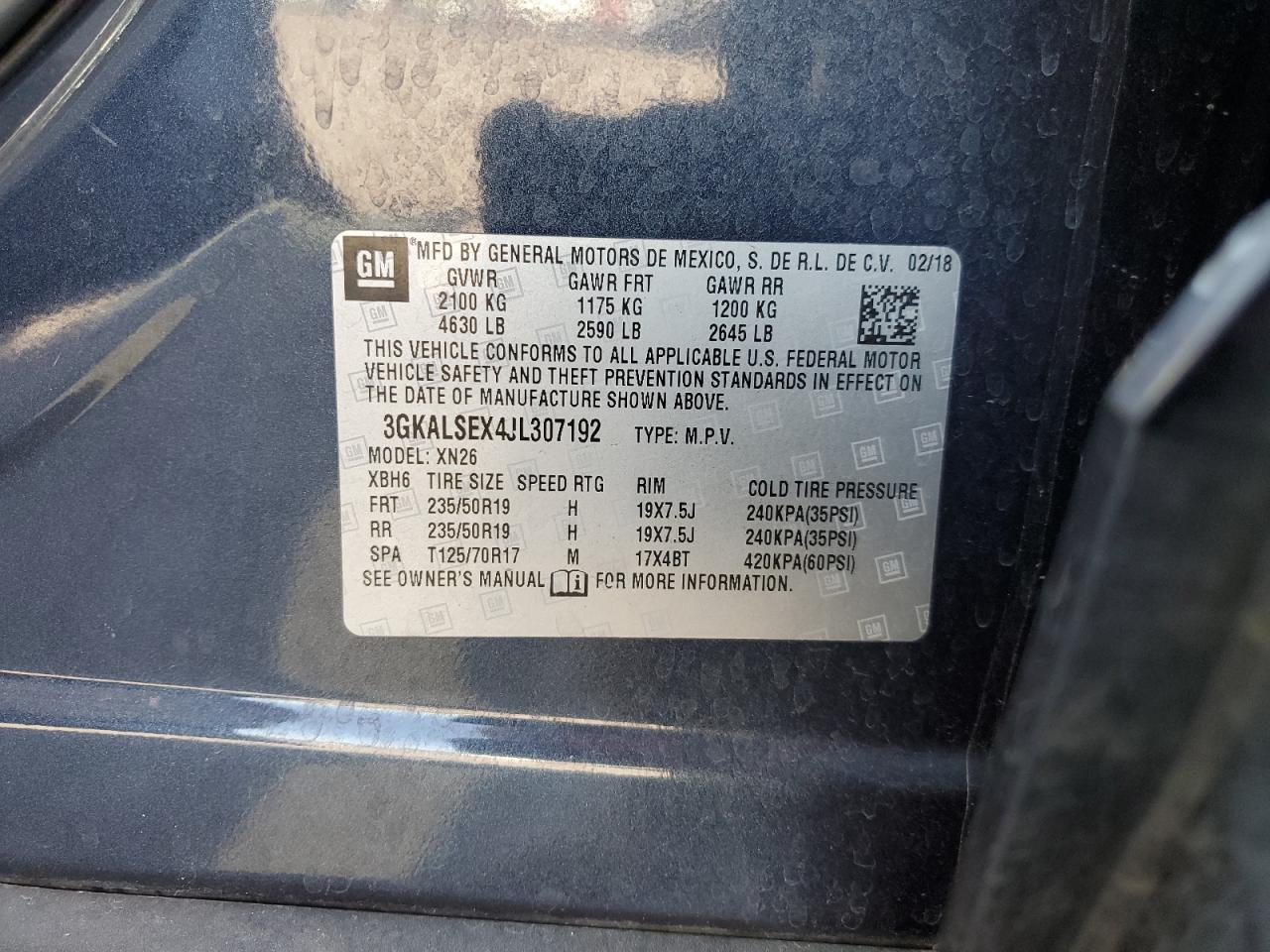 2018 GMC Terrain Denali VIN: 3GKALSEX4JL307192 Lot: 53560035