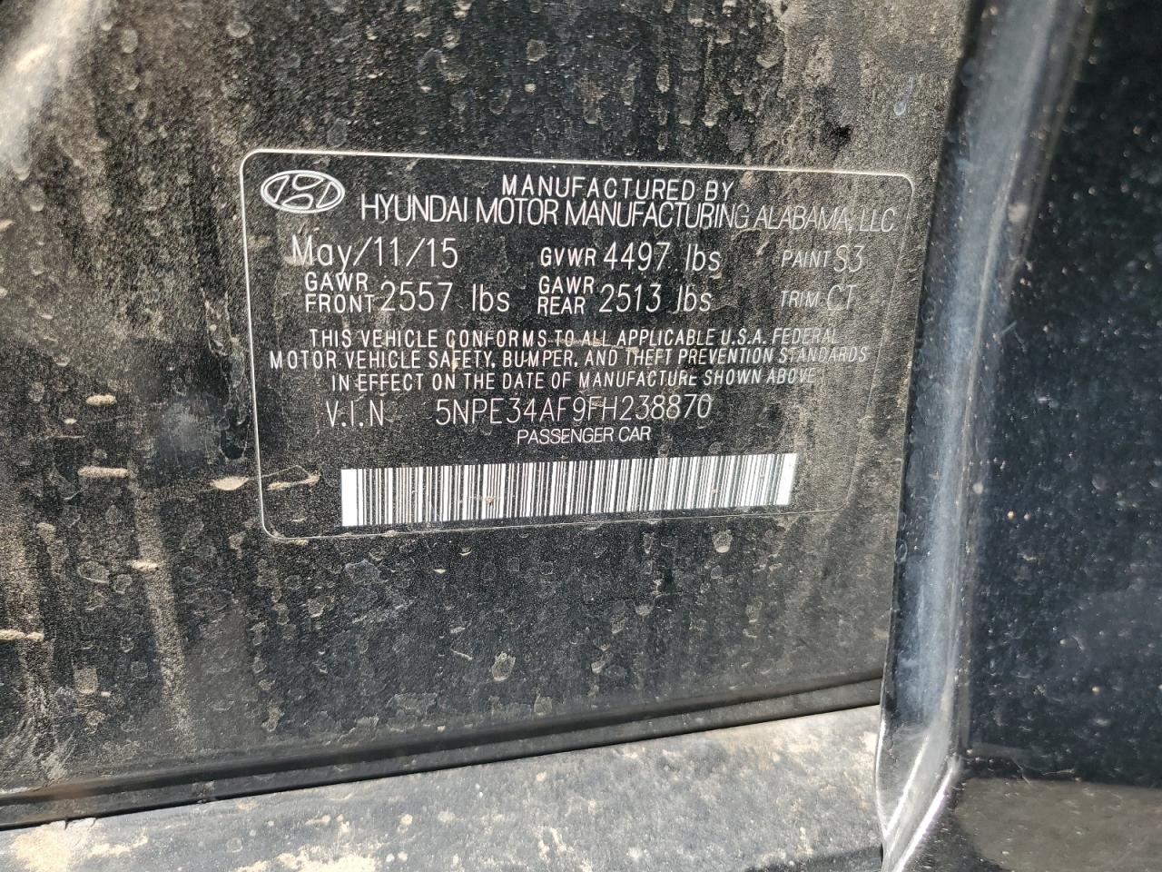 2015 Hyundai Sonata Sport VIN: 5NPE34AF9FH238870 Lot: 52894475