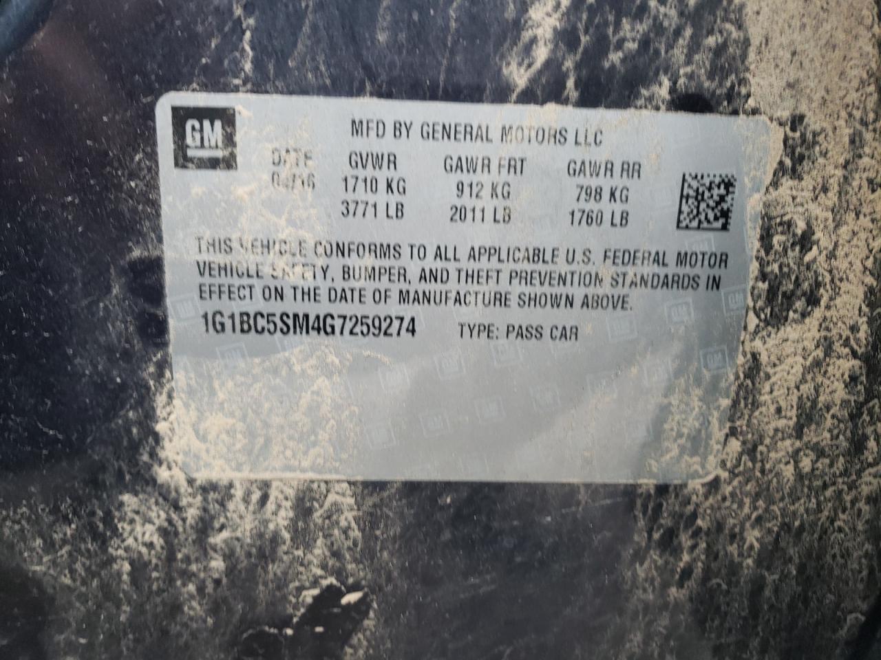 2016 Chevrolet Cruze Ls VIN: 1G1BC5SM4G7259274 Lot: 53862795