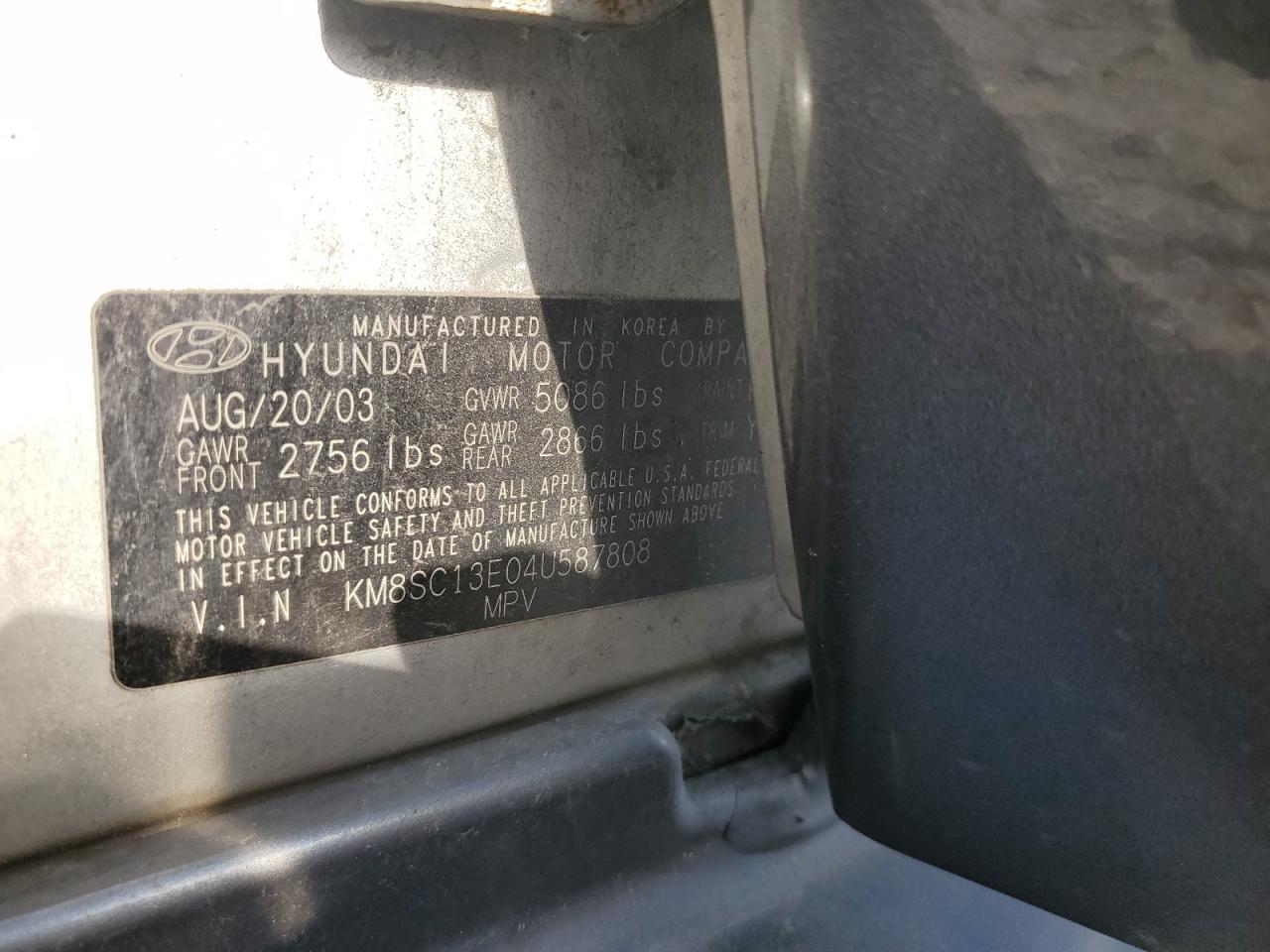 2004 Hyundai Santa Fe Gls VIN: KM8SC13E04U587808 Lot: 52844745
