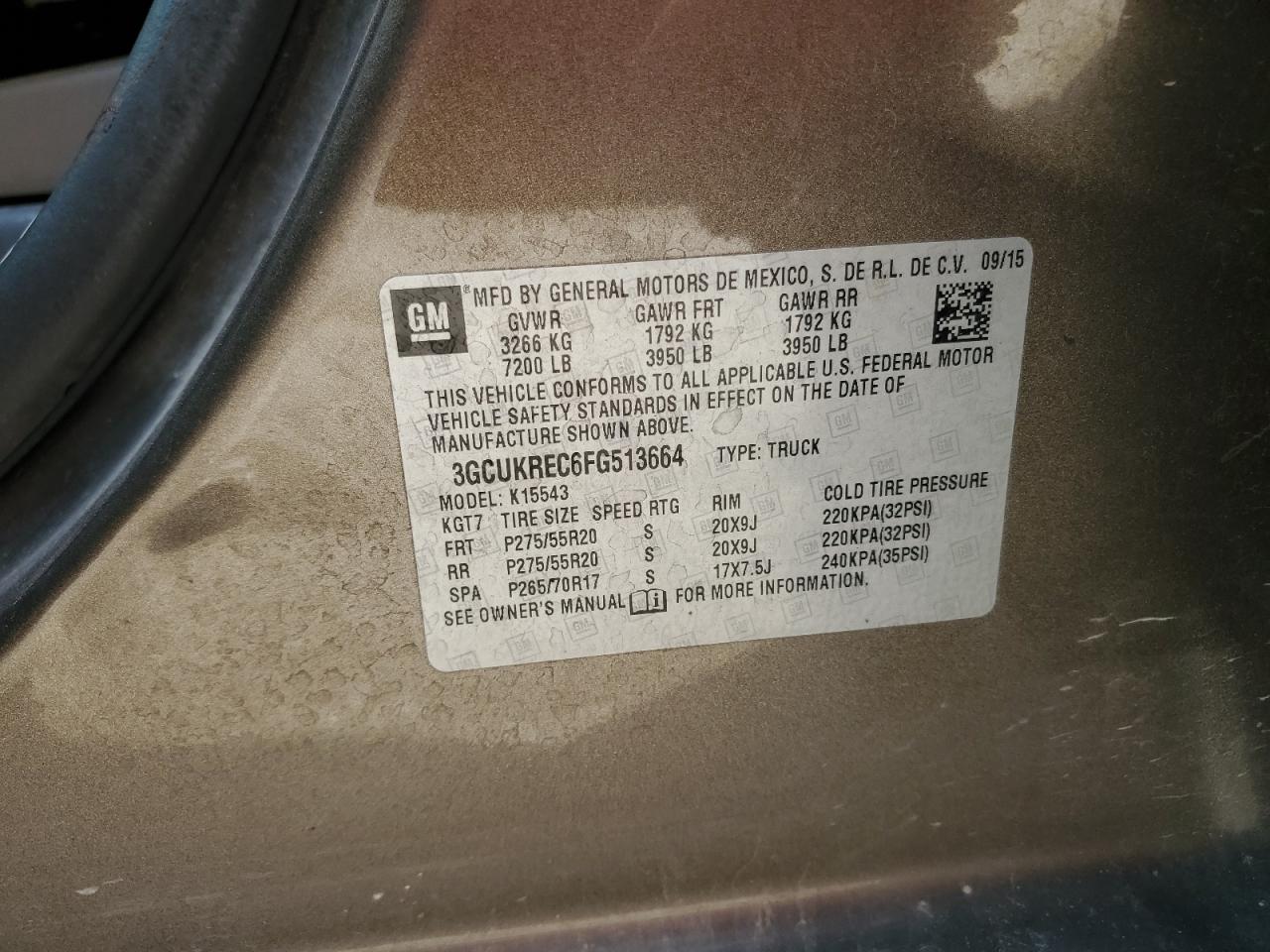 2015 Chevrolet Silverado K1500 Lt VIN: 3GCUKREC6FG513664 Lot: 53932065