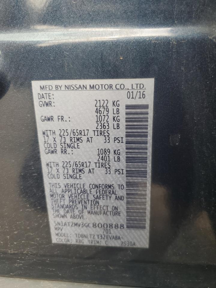 2016 Nissan Rogue S VIN: 5N1AT2MV3GC800888 Lot: 54189945
