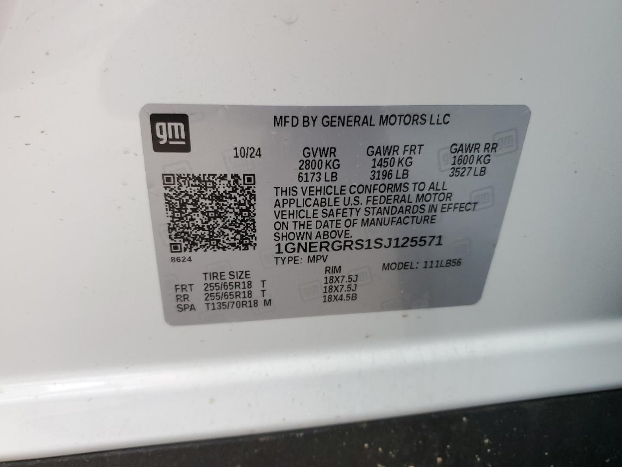 2025 Chevrolet Traverse Lt VIN: 1GNERGRS1SJ125571 Lot: 50612075
