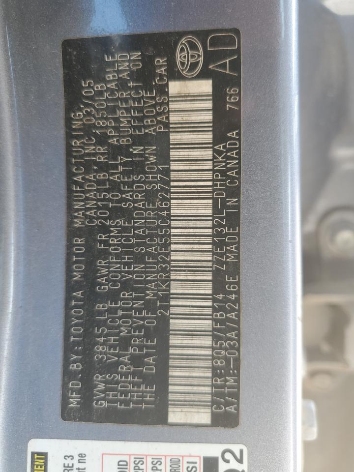 2005 Toyota Corolla Matrix Xr VIN: 2T1KR32E55C462771 Lot: 55469765