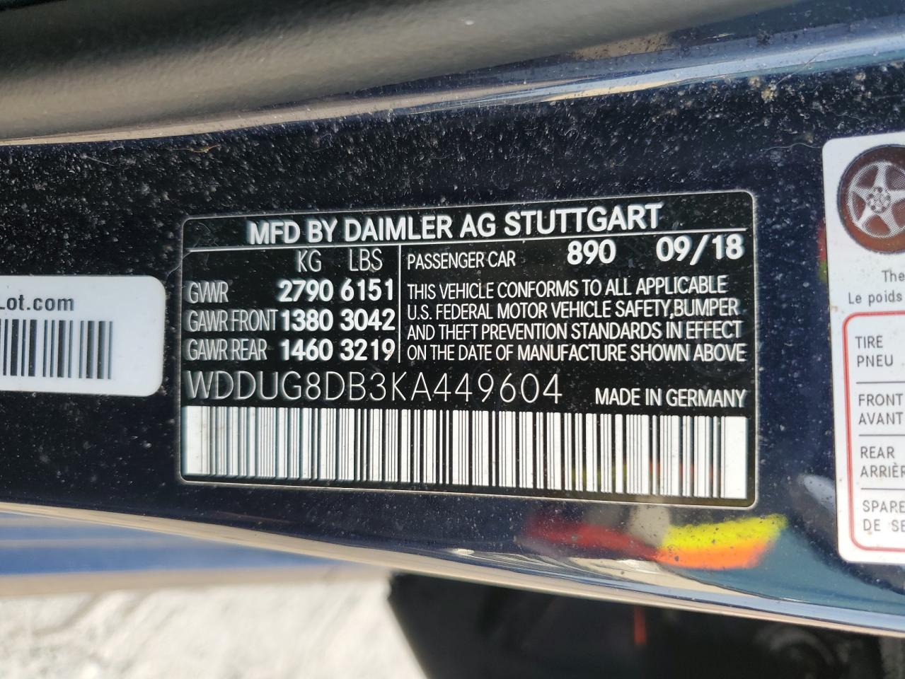2019 Mercedes-Benz S 560 VIN: WDDUG8DB3KA449604 Lot: 54907055
