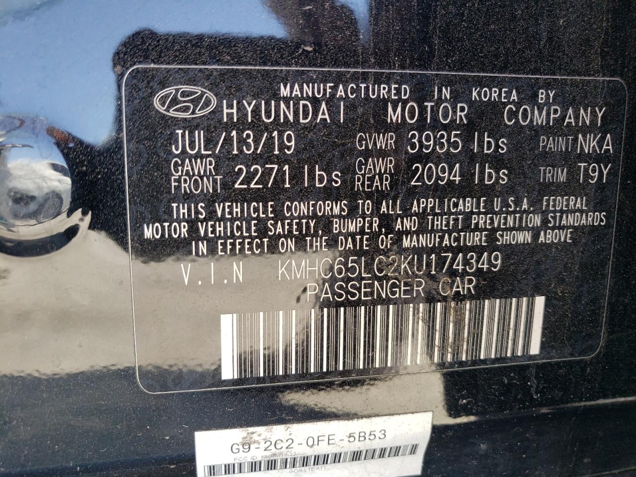 2019 Hyundai Ioniq Blue VIN: KMHC65LC2KU174349 Lot: 41398595