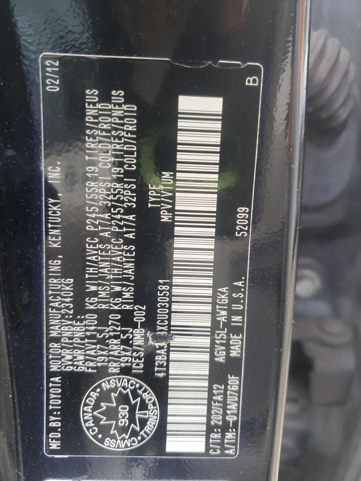 2012 Toyota Venza Le VIN: 4T3BA3BBXCU030581 Lot: 54133385