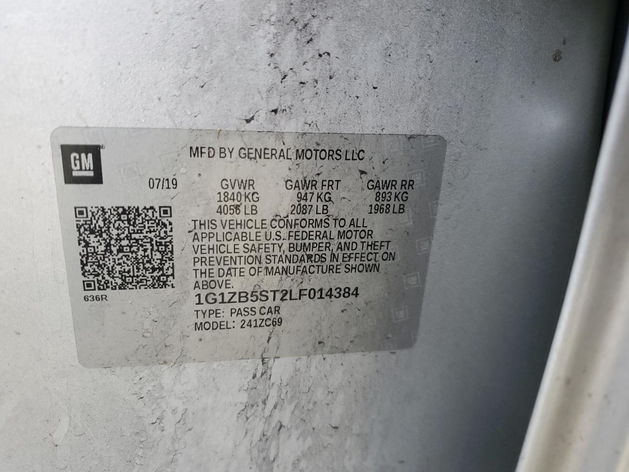 VIN: 1G1ZB5ST2LF014384 2020 CHEVROLET MALIBU